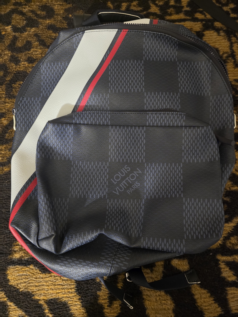 Louis Vuitton Black Damier Graphite Backpack with White and Red Stripe